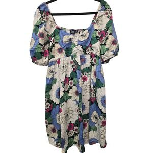 GAP Floral Puff Sleeve Smocked Cotton Dress M Cottagecore Romantic Prairie Boho
